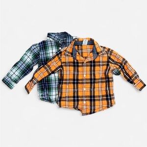 Gymboree Plaid Button Down Shirts in Orange and Green